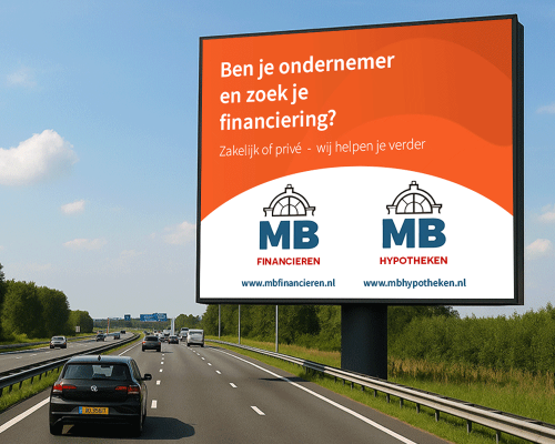 Reclamemast MB-Adviesgroep langs de snelweg Nederland
